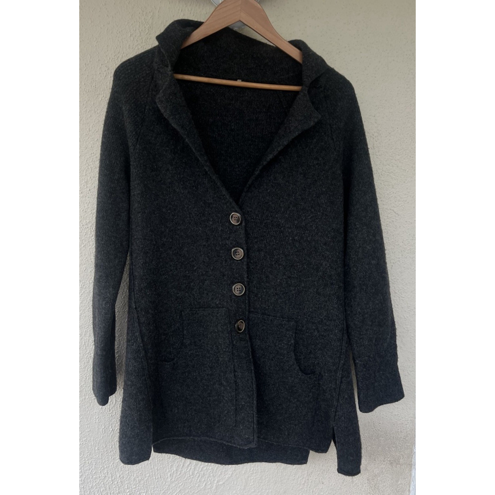 Free People Women’s Size XS Wool Knit Button Front Cardigan Gray Collar Thick